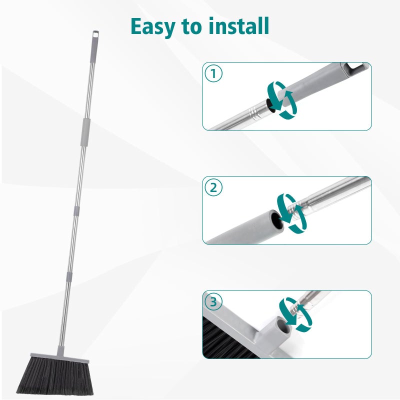 PBHEPJ 4 Pack Heavy Duty Broom Outdoor  58"" Long Stainless Steel Handle  Hard Bristle Angle Broom for Floors Commercial & Industrial Broom for Sweeping Indoor  Garage  Kitchen - Image 4